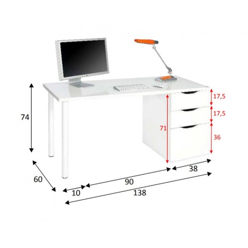 Scrivania Bianco 140x60 Cassetti Cassettiera Porta Pc Computer da Ufficio Camera