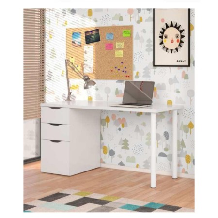 Scrivania Bianco 140x60 Cassetti Cassettiera Porta Pc Computer da Ufficio Camera