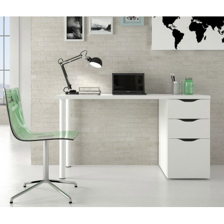 Scrivania Bianco 140x60 Cassetti Cassettiera Porta Pc Computer da Ufficio Camera