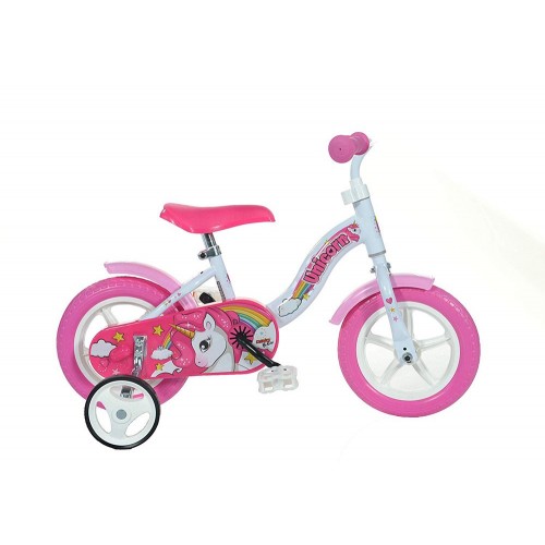 Bicicletta per Bambina 10 Pollici Unicorno Pedali Bimba Rotelle Bici 2 3 4 anni
