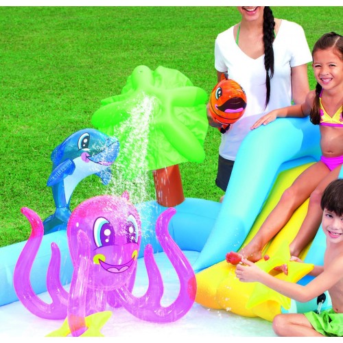 Parco Giochi Acquatico 239x206x86 Gioco Piscina Gonfiabile con Scivolo Bambini 