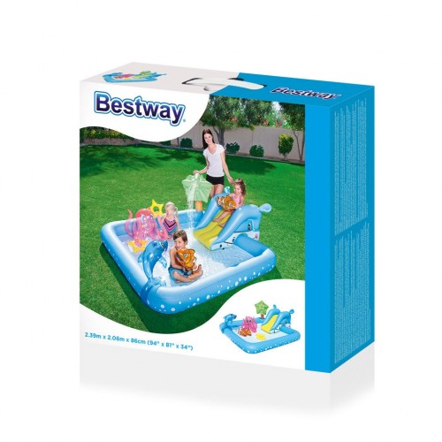 Parco Giochi Acquatico 239x206x86 Gioco Piscina Gonfiabile con Scivolo Bambini 