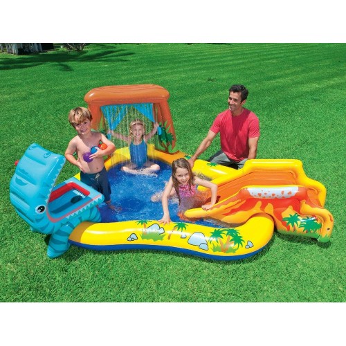 Piscina con Scivolo Dinosauro per Bambini Intex Gonfiabile Gioco da Giardino