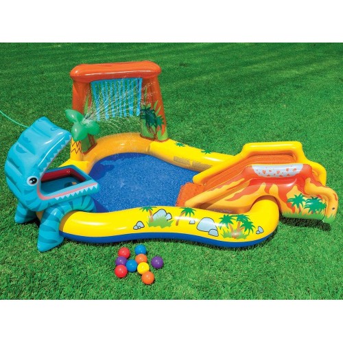 Piscina con Scivolo Dinosauro per Bambini Intex Gonfiabile Gioco da Giardino