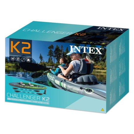 Intex Canoa Kayak Challenger 2 Posti 160 kg Gonfiabile Remi Pagaia da Pesca Mare