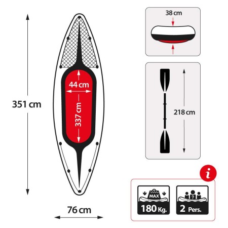 Intex Canoa Kayak Challenger 2 Posti 160 kg Gonfiabile Remi Pagaia da Pesca Mare