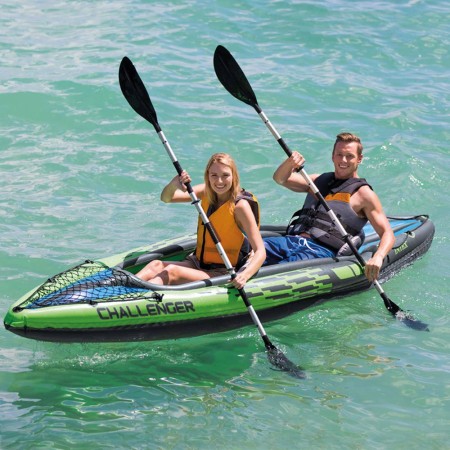 Intex Canoa Kayak Challenger 2 Posti 160 kg Gonfiabile Remi Pagaia da Pesca Mare