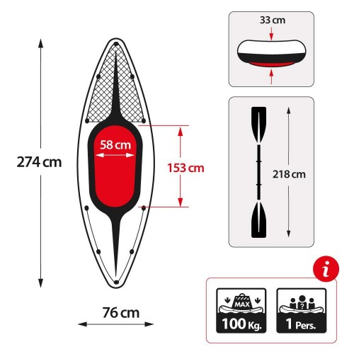 Intex Canoa Kayak 1 posto 100 kg Gonfiabile Pompa Gonfiaggio Remi da Pesca Mare
