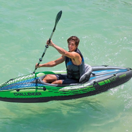 Intex Canoa Kayak 1 posto 100 kg Gonfiabile Pompa Gonfiaggio Remi da Pesca Mare