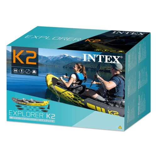 Canoa Gonfiabile 2 posti 180 kg 2 Remi da Campeggio Intex Pesca Accessori Mare 