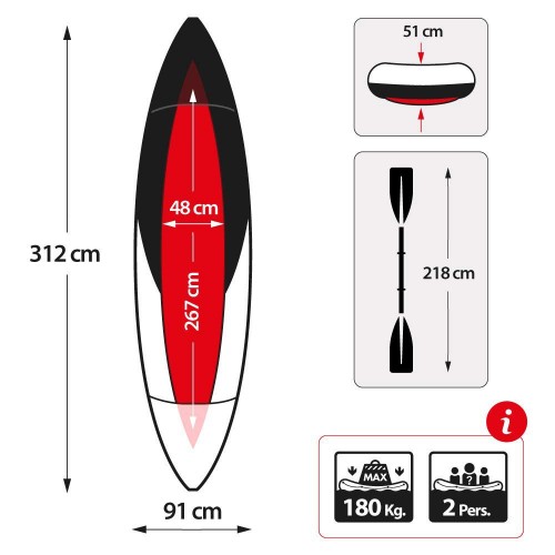 Canoa Gonfiabile 2 posti 180 kg 2 Remi da Campeggio Intex Pesca Accessori Mare 
