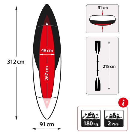 Canoa Gonfiabile 2 posti 180 kg 2 Remi da Campeggio Intex Pesca Accessori Mare 