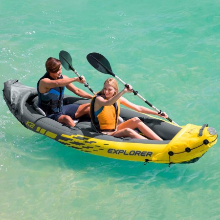 Canoa Gonfiabile 2 posti 180 kg 2 Remi da Campeggio Intex Pesca Accessori Mare 