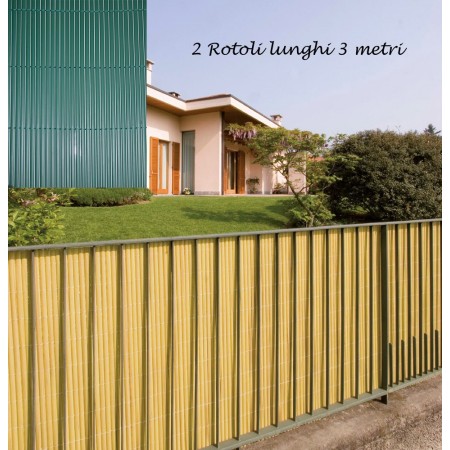 2 Arella Doppia in Bamboo PVC Recinzione 3x1.5 Ombreggiante Verde Beige Plastica