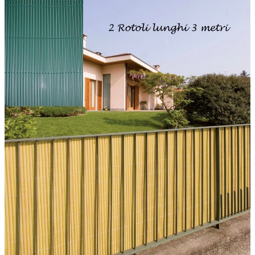 2 Arella Doppia in Bamboo PVC Recinzione 3x1 Ombreggiante Verde Beige Plastica