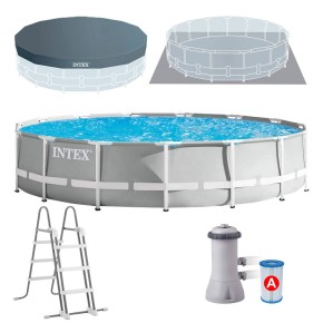 Piscina Fuori Terra 457x107 Intex da Esterno Filtro a Cartuccia Scaletta Rotonda