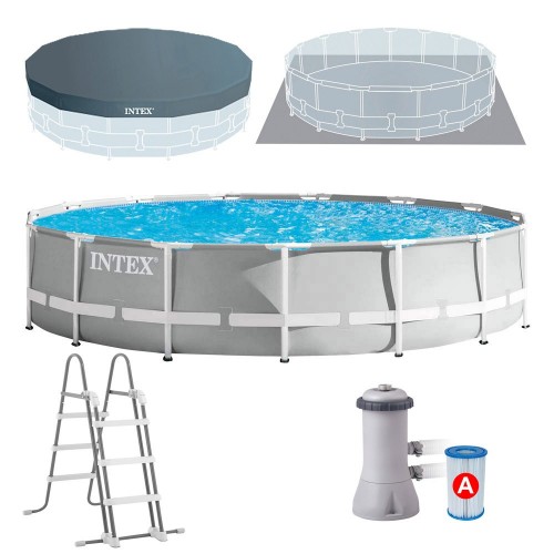 Piscina Fuori Terra 457x107 Intex da Esterno Filtro a Cartuccia Scaletta Rotonda
