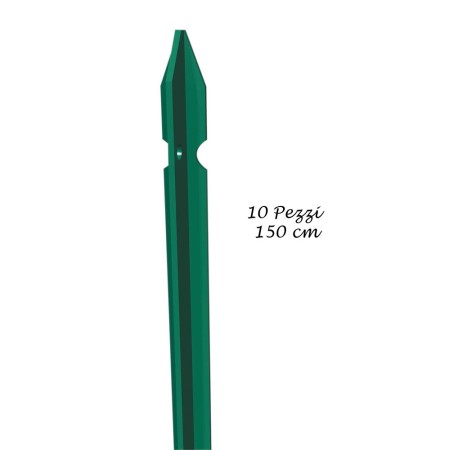 10 Pali per Recinzione 150 cm Ferro Plastificato Paletti Verdi da Rete Giardino