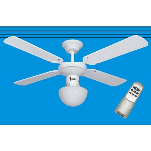 Ventilatore Bianco da Soffitto con Luce e Telecomando 4 Pale Lampada Lampadario