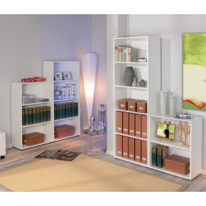 Libreria Bianca in Legno 60 cm Moderna Alta Stretta Scaffali Ripiani Soggiorno 2