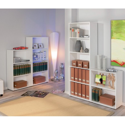 Libreria Bianca in Legno 60 cm Moderna Alta Stretta Scaffali Ripiani Soggiorno