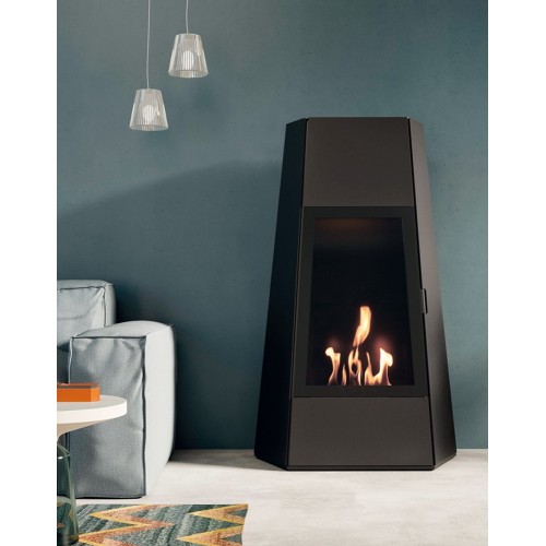Stufa a Bioetanolo da Pavimento da 3 Kw Biocamino Nero con Vetro Bruciatore 2 Lt