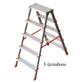 Facal Scala Doppia Alluminio Scaletta 5 Gradini Richiudibile Sgabello Da Interno