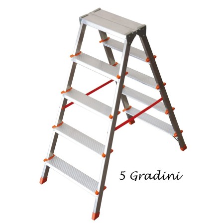 Facal Scala Doppia Alluminio Scaletta 5 Gradini Richiudibile Sgabello Da Interno