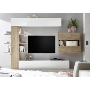 Mobile Porta Tv Parete Attrezzata Bianco Rovere Moderna Soggiorno Pensile Legno
