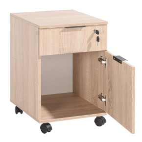 Cassettiera Cassetto con Chiave Ruote Rovere Legno per Ufficio Scrivania Tavolo 2