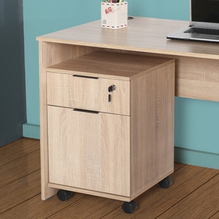 Cassettiera Cassetto con Chiave Ruote Rovere Legno per Ufficio Scrivania Tavolo