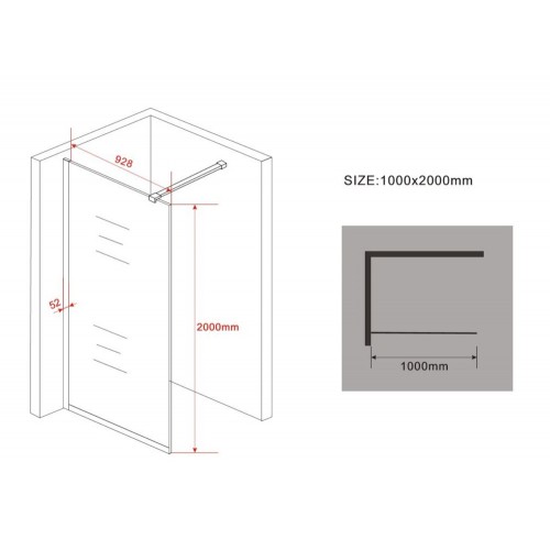 Parete Doccia Fissa Walk In 100 120 140 Box 8 mm 1 Lato Anta in Cristallo Vetro