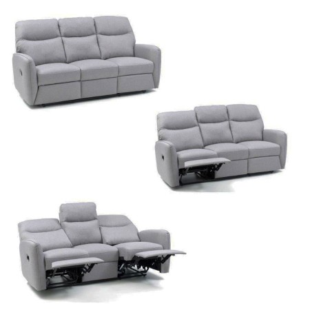 Divano 3 Posti Tessuto Grigio Imbottito Reclinabile Relax Salotto Sofa Moderno