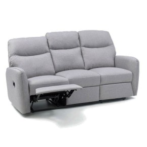 Divano 3 Posti Tessuto Grigio Imbottito Reclinabile Relax Salotto Sofa Moderno