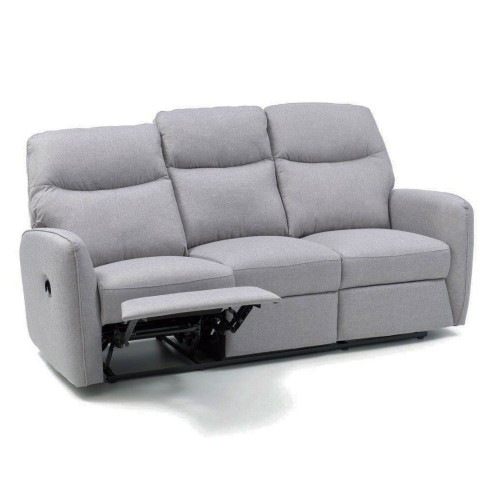 Divano 3 Posti Tessuto Grigio Imbottito Reclinabile Relax Salotto Sofa Moderno