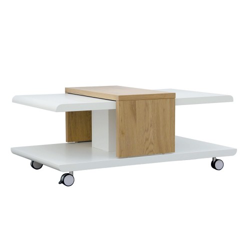 Tavolo Caffe 110x66 Bianco con Ruote Basso Salotto Divano Tavolino Rettangolare