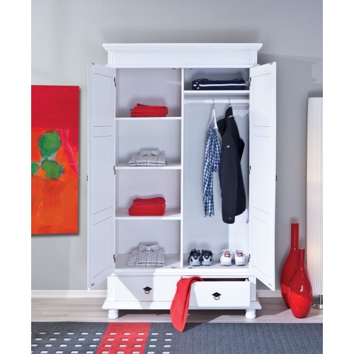 Armadio 2 Ante 2 Cassetti h 200 Bianco Ripiani Cassetti Mobile Cabina Guardaroba