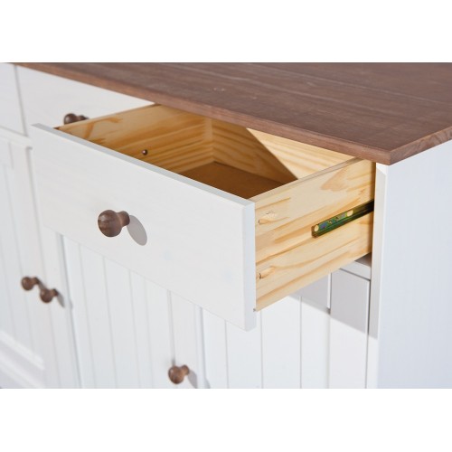 Mobile Credenza 3 Ante 3 Cassetti Bianco Noce Madia Dispensa Buffet da Cucina