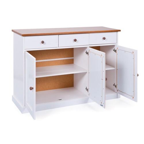 Mobile Credenza 3 Ante 3 Cassetti Bianco Noce Madia Dispensa Buffet da Cucina
