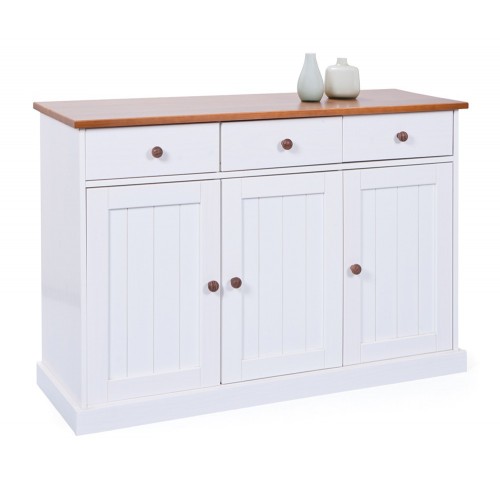 Mobile Credenza 3 Ante 3 Cassetti Bianco Noce Madia Dispensa Buffet da Cucina