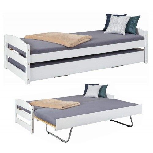 Letto Singolo con Letto Estraibile 90x200 a Doghe a Scomparsa Bianco Salvaspazio