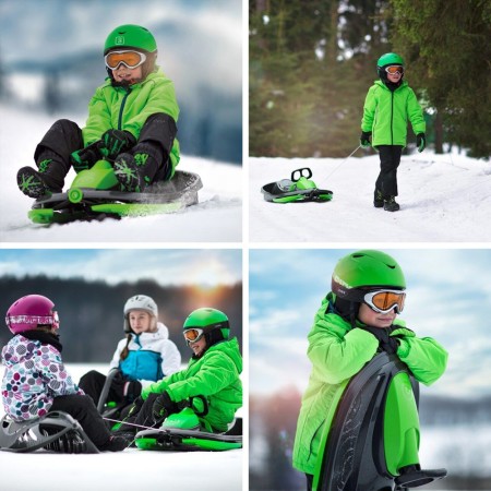 Slitta Bob Biposto Stratos Rosso con Volante Freno Slittino da Neve Max 120 kg