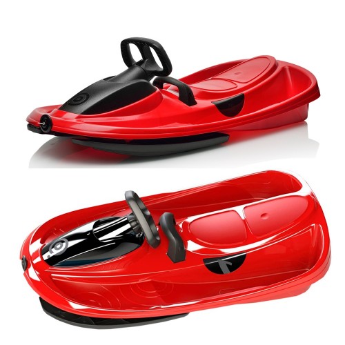 Slitta Bob Biposto Stratos Rosso con Volante Freno Slittino da Neve Max 120 kg