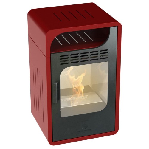 Stufa a Bioetanolo Ventilata Rossa Camino 3 kw 28m2 Combustibile 1.5lt con Vetro