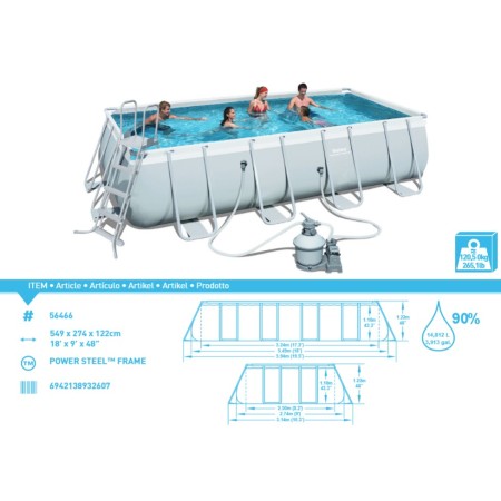 Piscina Frame Fuori Terra 549x274x122 Rettangolare con Filtro a Sabbia Scaletta