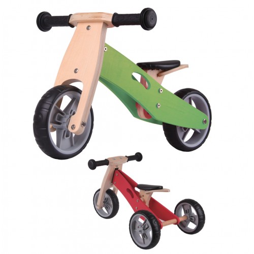 Triciclo Bicicletta da Bambini Legno Verde Pedagogica Senza Pedali a Spinta Bici