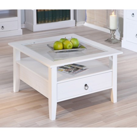 Tavolino in Vetro da Caffe 75x75 Bianco Tavolo Legno Divano Soggiorno Quadrato