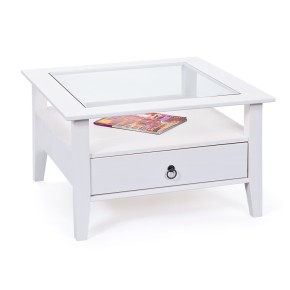 Tavolino in Vetro da Caffe 75x75 Bianco Tavolo Legno Divano Soggiorno Quadrato