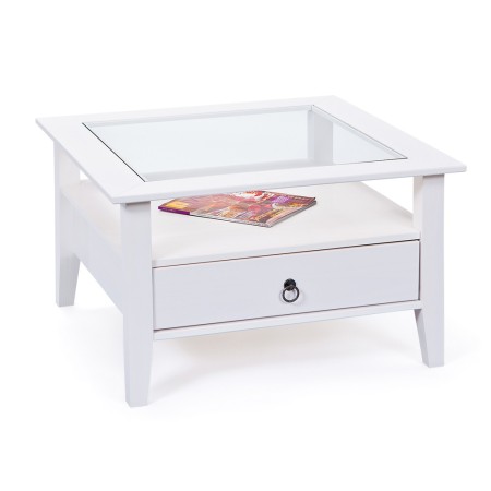 Tavolino in Vetro da Caffe 75x75 Bianco Tavolo Legno Divano Soggiorno Quadrato