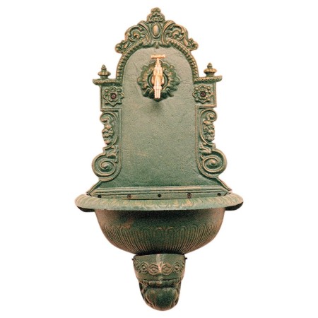 Fontana da Parete Verde in Ghisa Lavabo a Muro Giardino Lavandino Rubinetto 